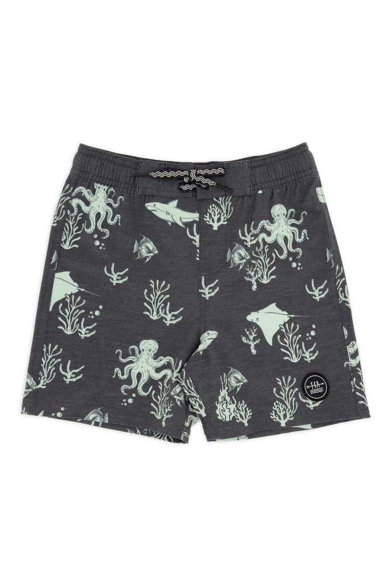Kids' Classic Ocean Print Board Shorts, Main, color, BLACK SAND