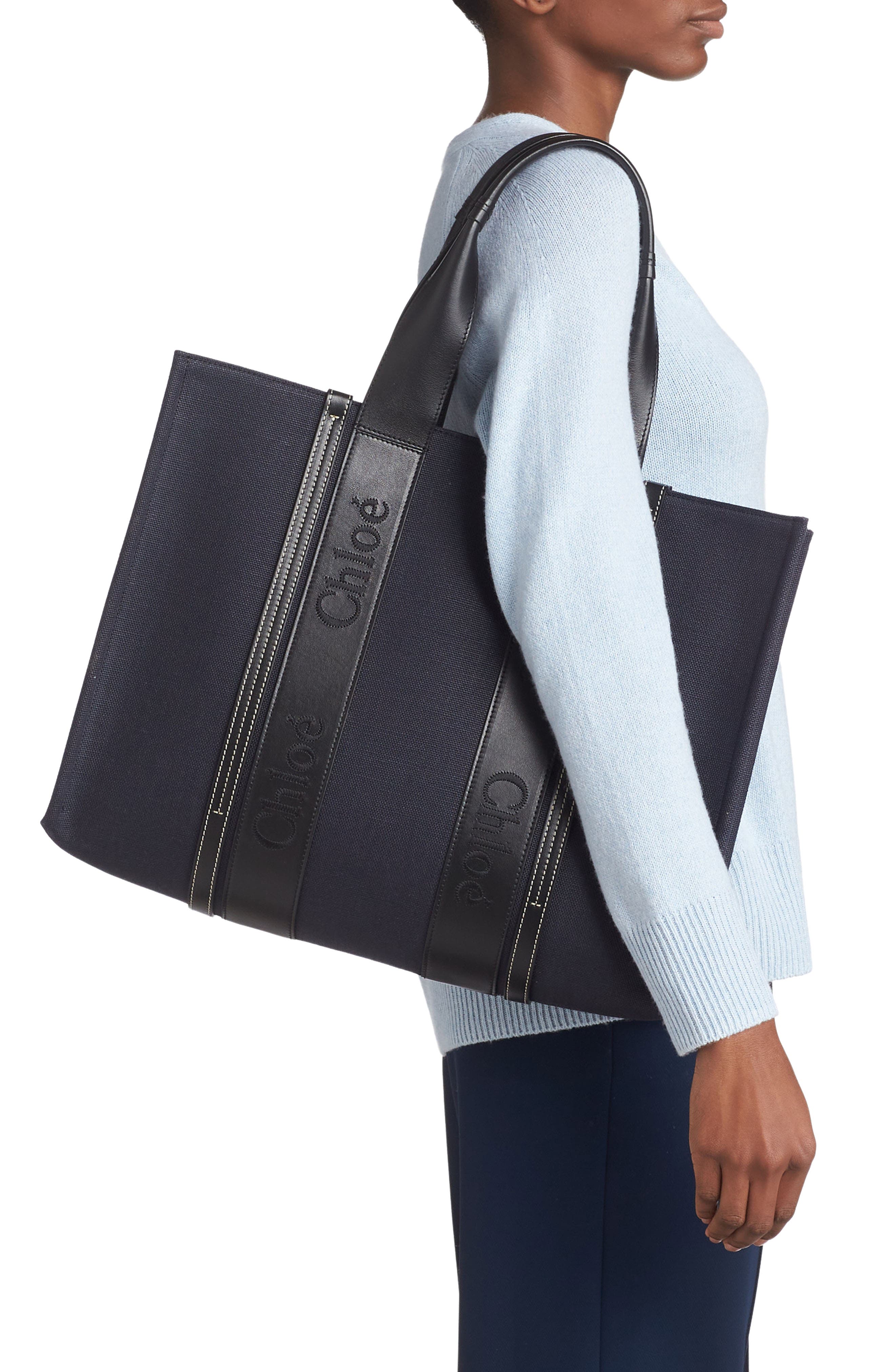 Chloé Large Woody Linen Canvas & Leather Tote, Alternate, color, 