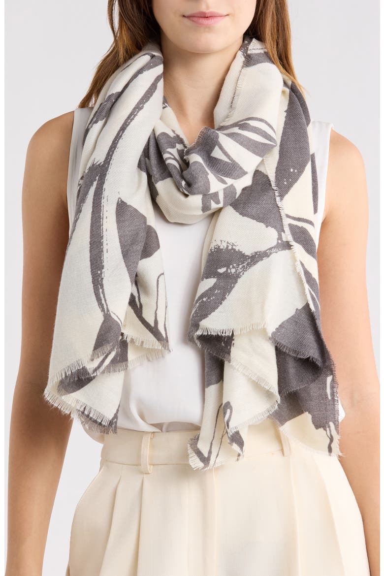 Leaves Supersoft Wrap, Main, color, BLACK IVORY
