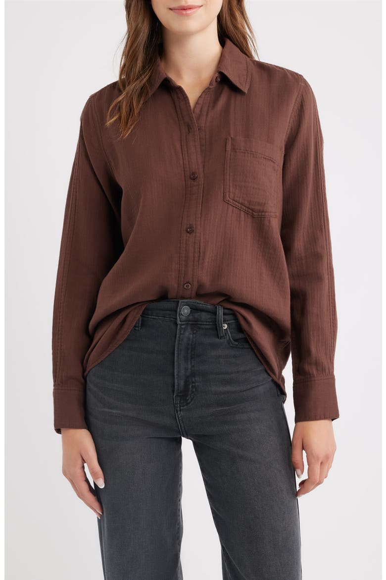 Freeman Cotton Button-Up Shirt, Main, color, ESPRESSO
