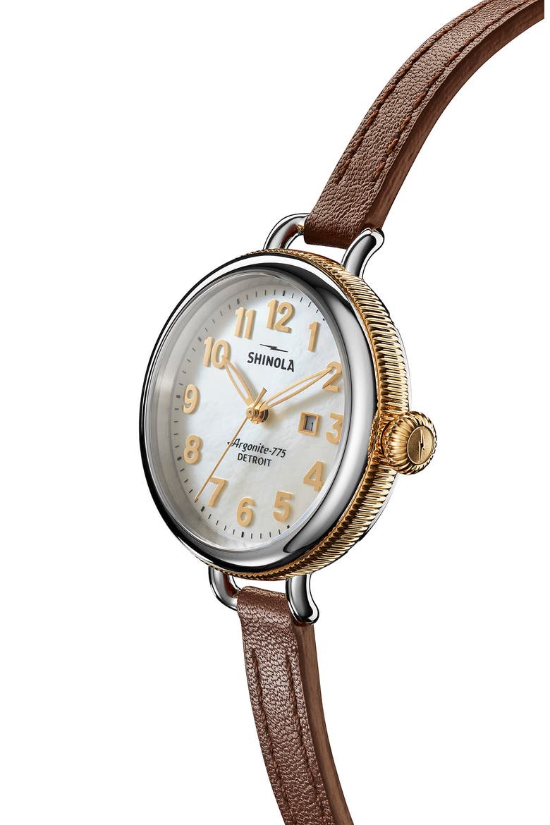 The Birdy Double Wrap Braided Leather Strap Watch, 34mm, Alternate, color, BROWN/ WHITE/ SILVER