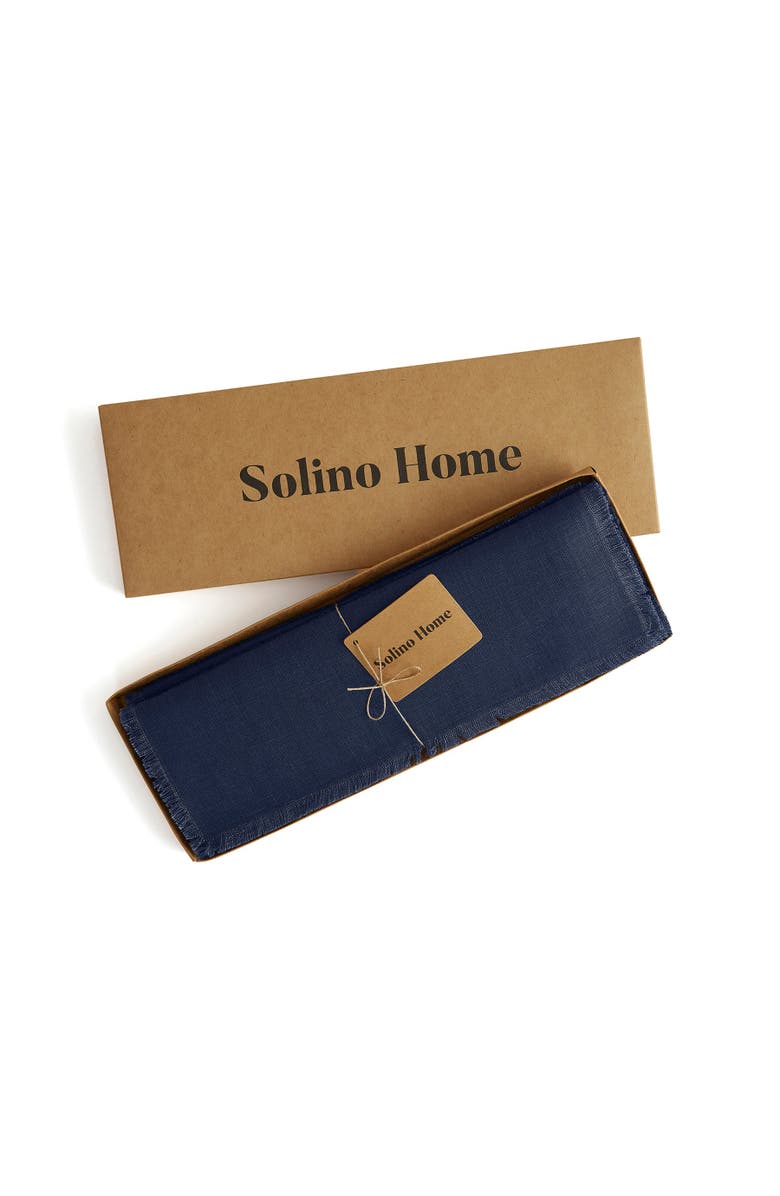 Solino Home Linen Placemats Set of 4, 14 x 19 Inch for Dining Table, Holiday and Everyday Table Decor - Fringe, Alternate, color, Navy