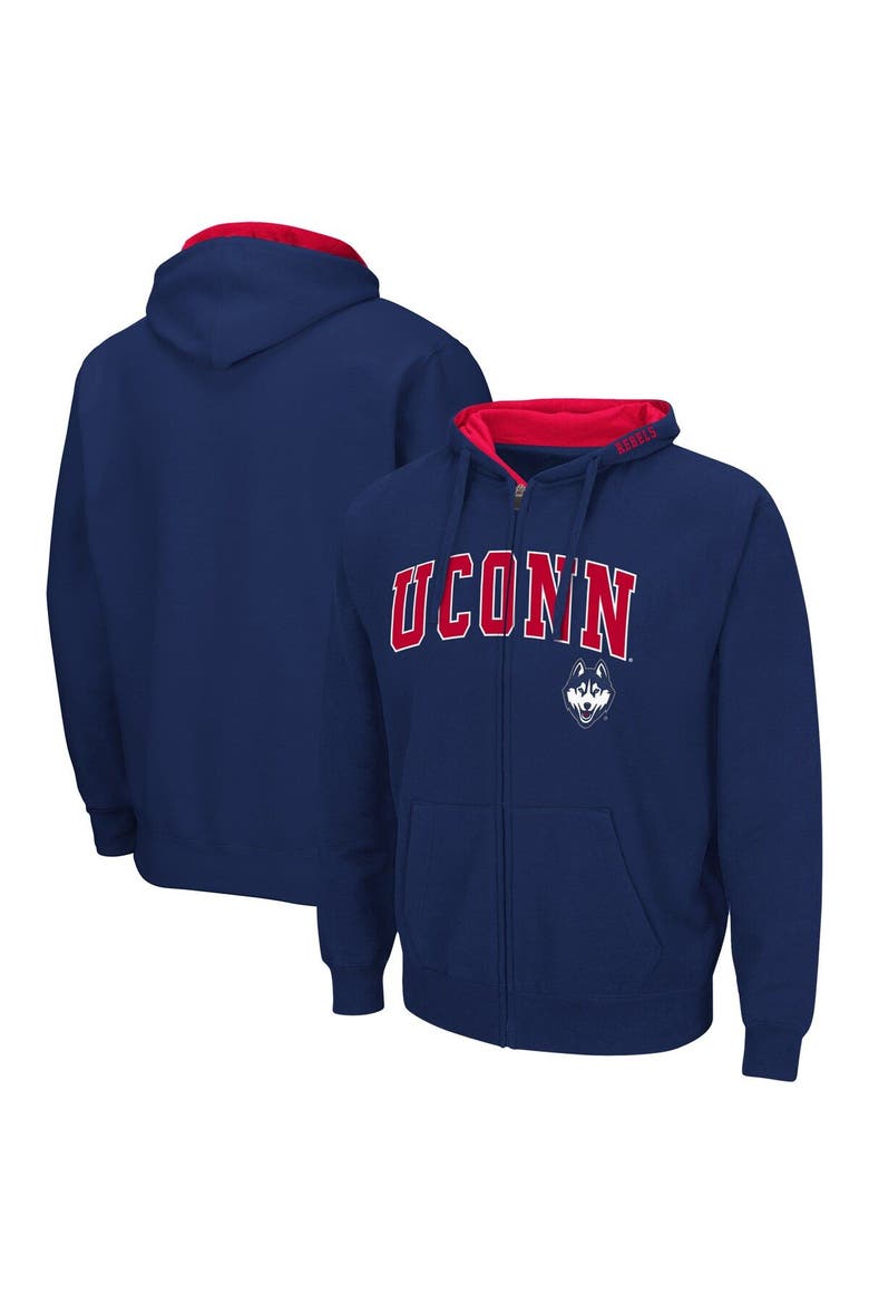 Men's Colosseum Navy UConn Huskies Arch & Logo 3.0 Full-Zip Hoodie, Main, color, Navy