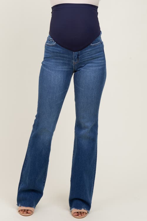 Pinkblush High Rise Raw Hem Bootcut Maternity Jeans In Blue