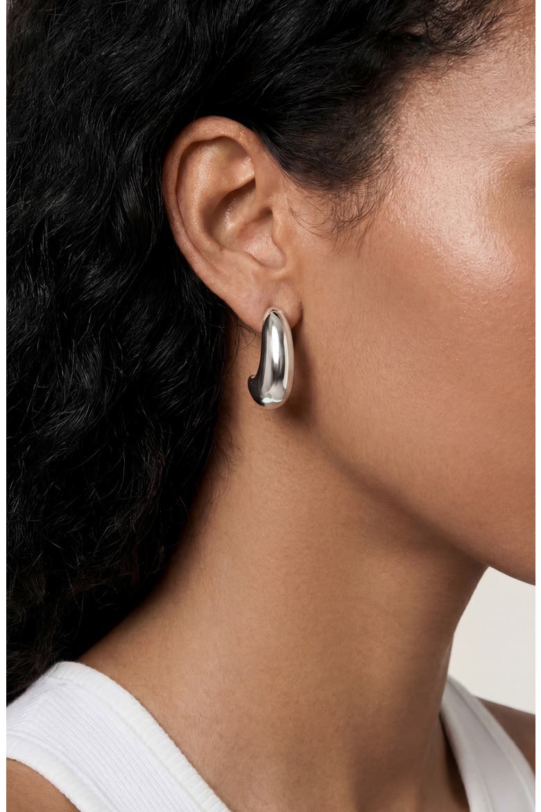 Smooth Half Hoop Earrings, Alternate, color, SILVER