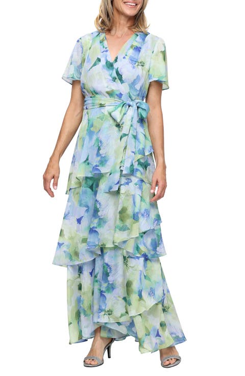 Floral Tiered Ruffle Gown