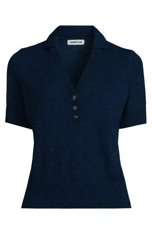 Lands' End Plus Size Cotton Blend Short Sleeve Polo Sweater In Blue