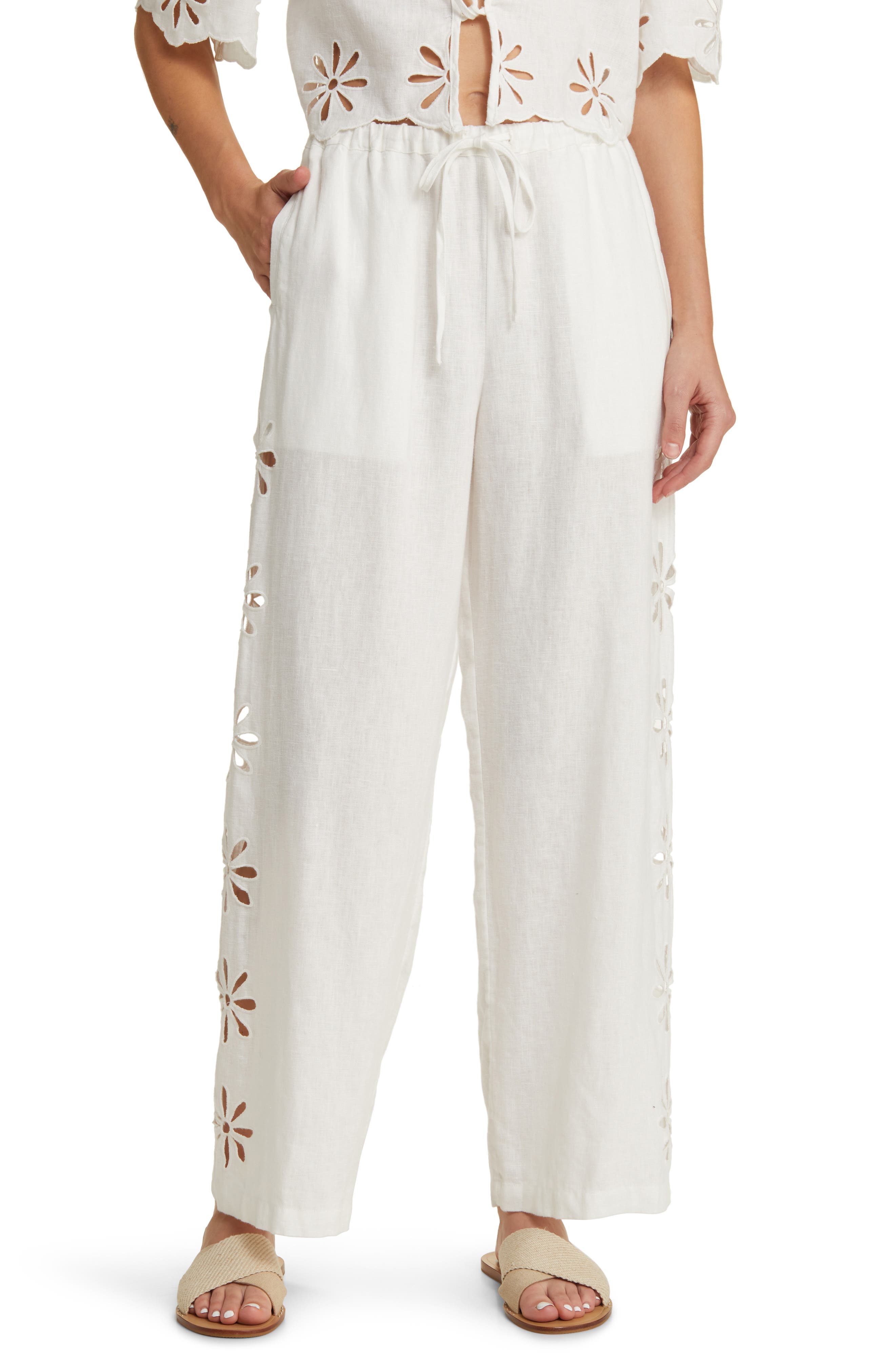 Rails Emmie Eyelet Drawstring Wide Leg Linen Pants