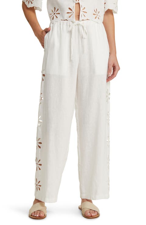 Emmie Eyelet Drawstring Wide Leg Linen Pants
