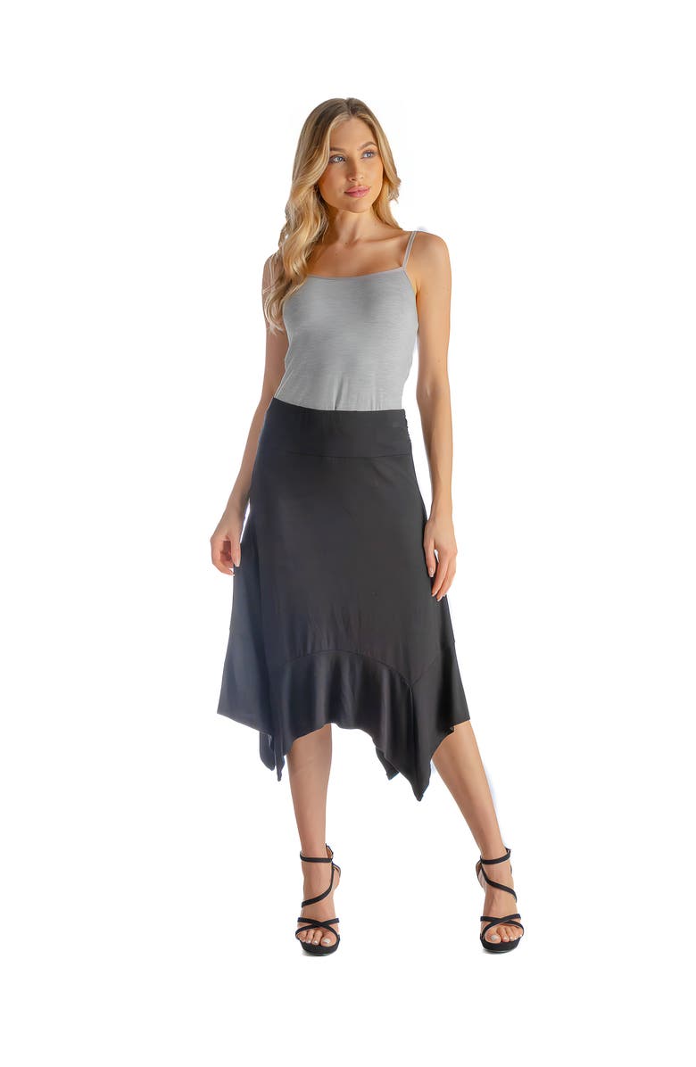 24seven Comfort Apparel Knee Length Elastic Waist Handkerchief Skirt, Main, color, Black