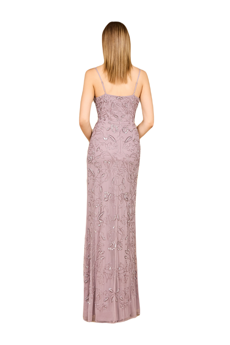 Embellished Gown with Slit And Spaghetti Straps, Alternate, color, Dusty Lavender
