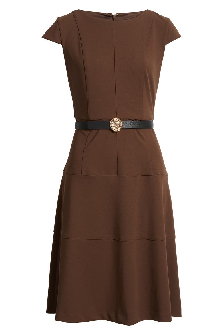 Heritage Belted Scuba Crepe Dress, Alternate, color, MOLASSES