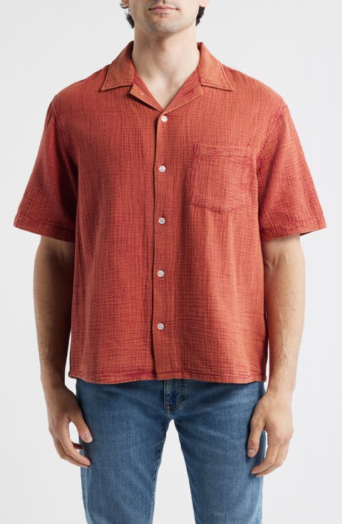 Double Cloth Short Sleeve Button-Up Shirt