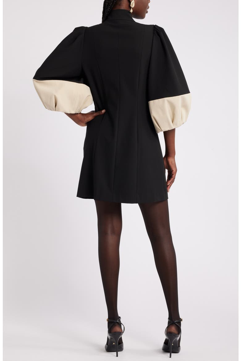 Harbison Balloon Long Sleeve Minidress, Alternate, color, BLACK- TAN COLORBLOCK