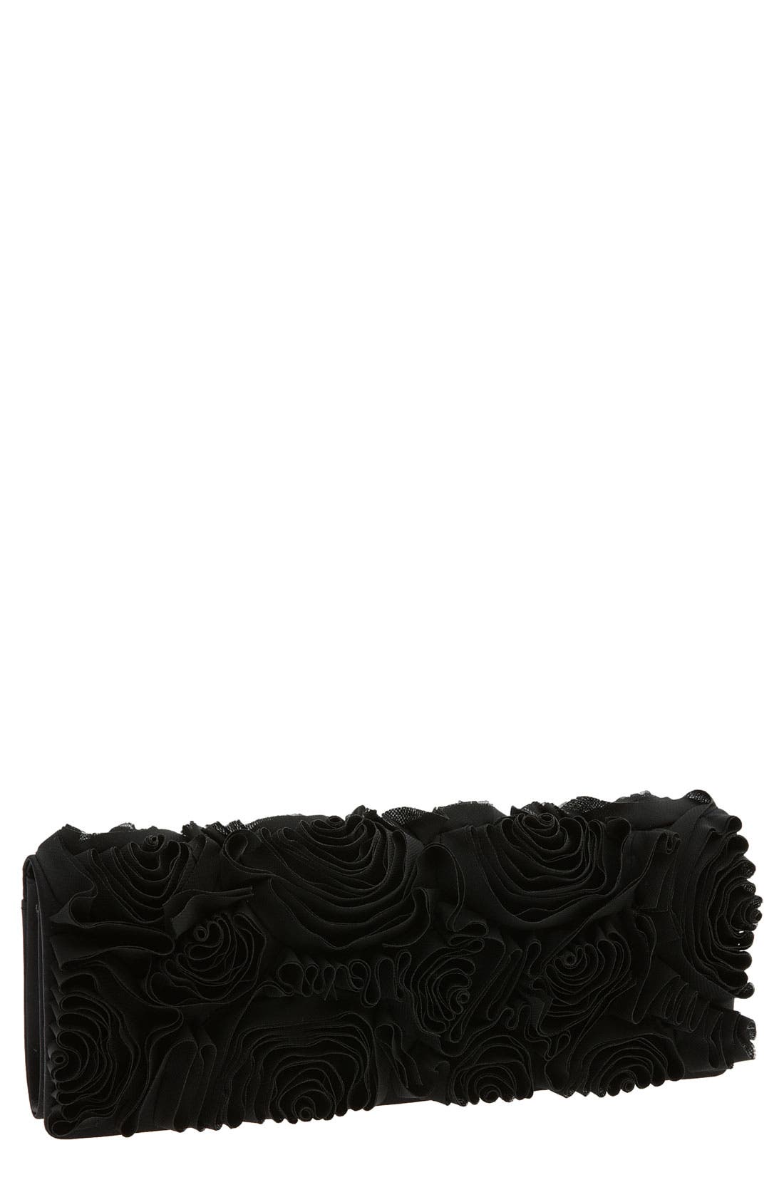 Floral Organza Clutch, Main, color, BLACK