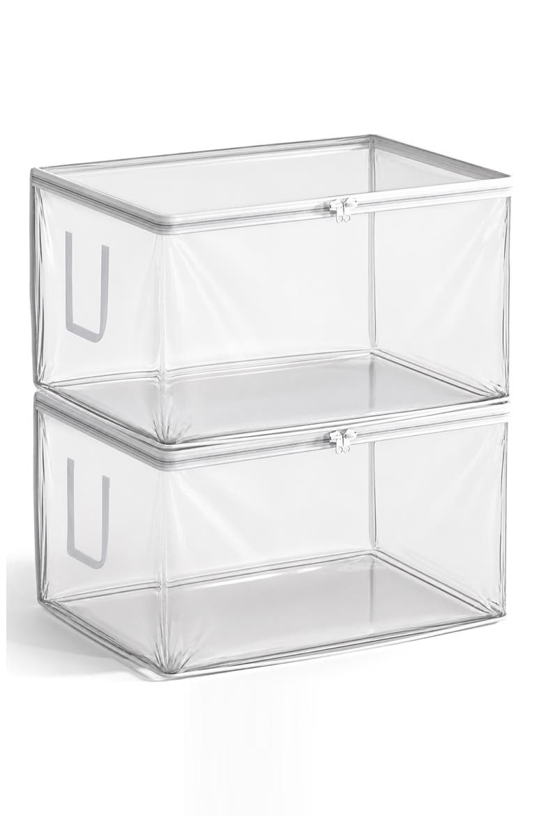 Set of 2 Foldable Clear Storage Bins, Main, color, CLEAR