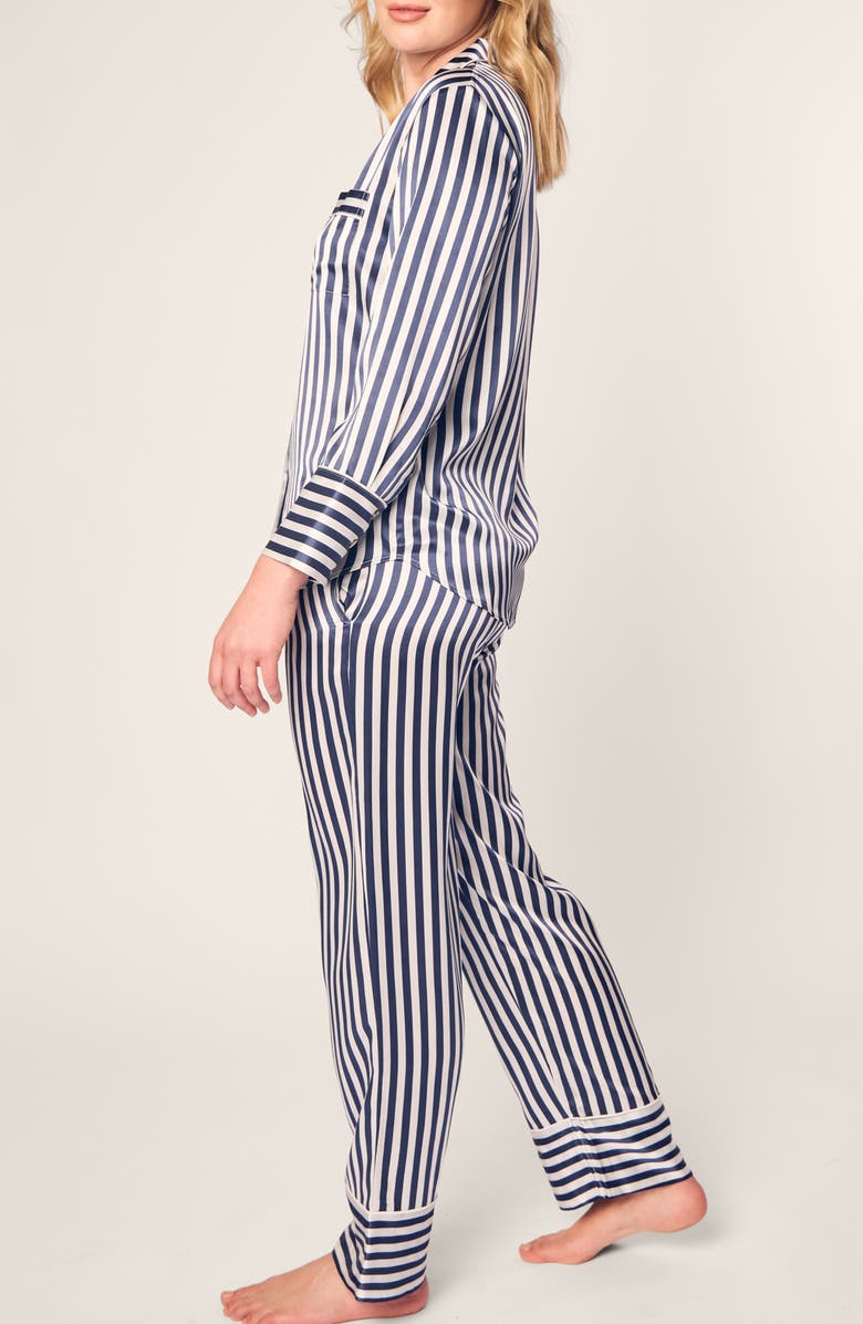 Petite Plume Bengal Stripe Silk Pajamas, Alternate, color, Navy