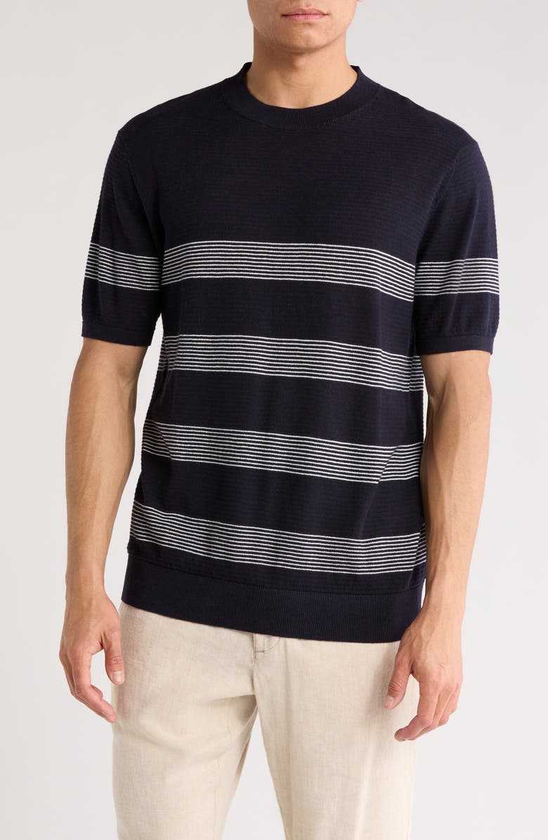 DENIM AND FLOWER Sweater Tee, Main, color, Navy/ White Stripe