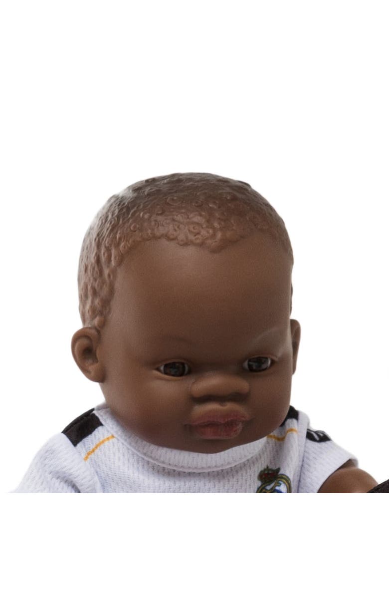 Miniland 8 1/4 inch Baby Boy Doll with Real Madrid SoccerJersey, Alternate, color, Dark Skin