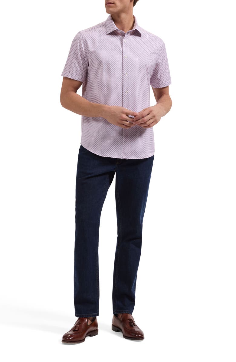 Bugatchi Miles OoohCotton<sup>®</sup> Floral Short Sleeve Button-Up Shirt, Alternate, color, Dusty Pink