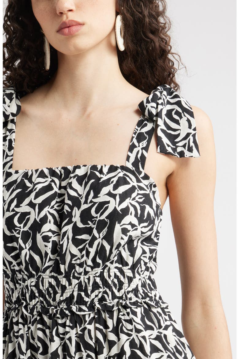 Tie Strap Floral Print Maxi Dress, Alternate, color, BLACK- IVORY ABSTRACT FOLIAGE