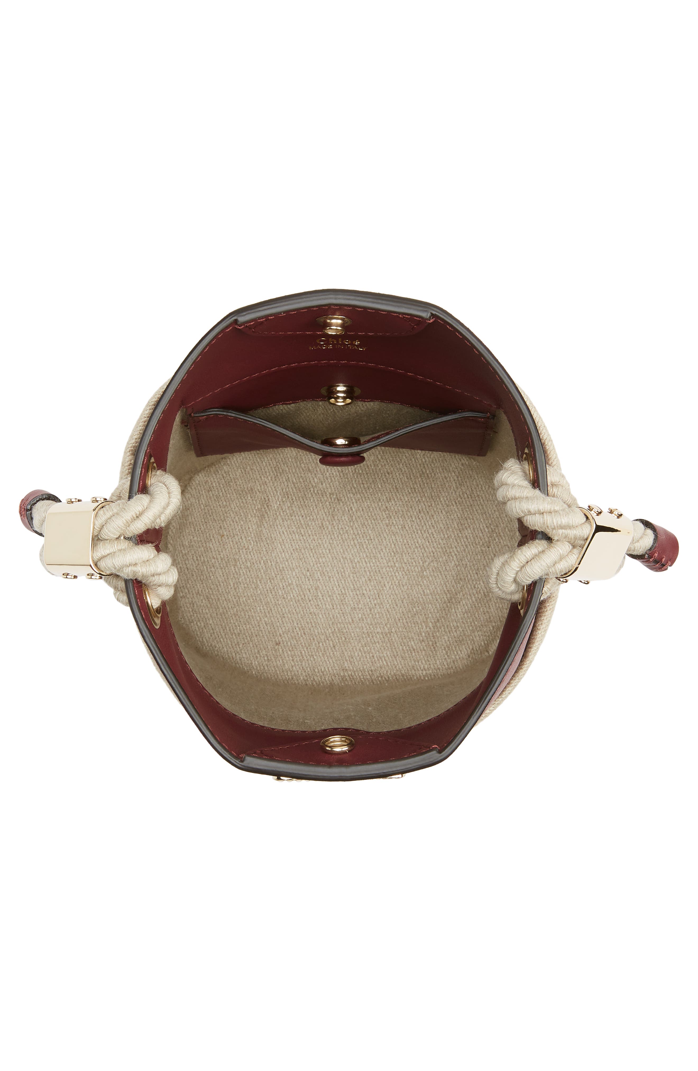Chloé Key Small Linen & Leather Bucket Bag, Alternate, color, 