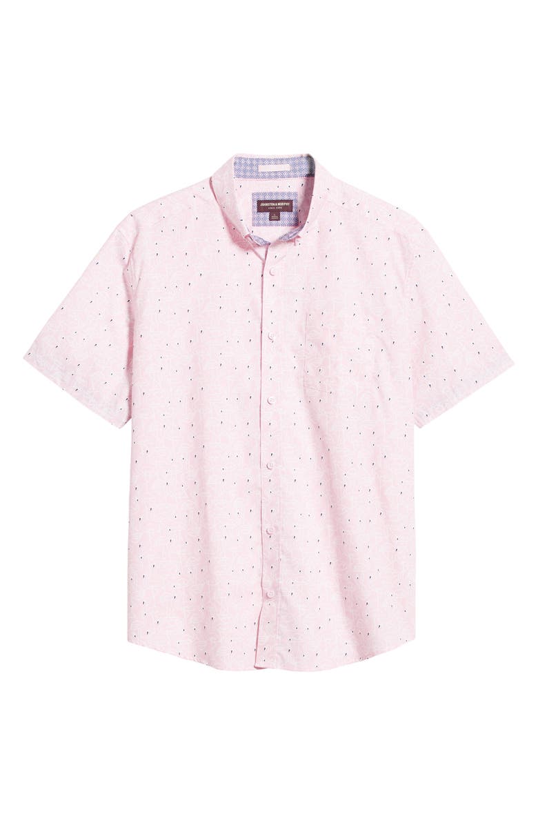 Johnston & Murphy Flamingo Print Short Sleeve Cotton Button-Down Shirt, Alternate, color,