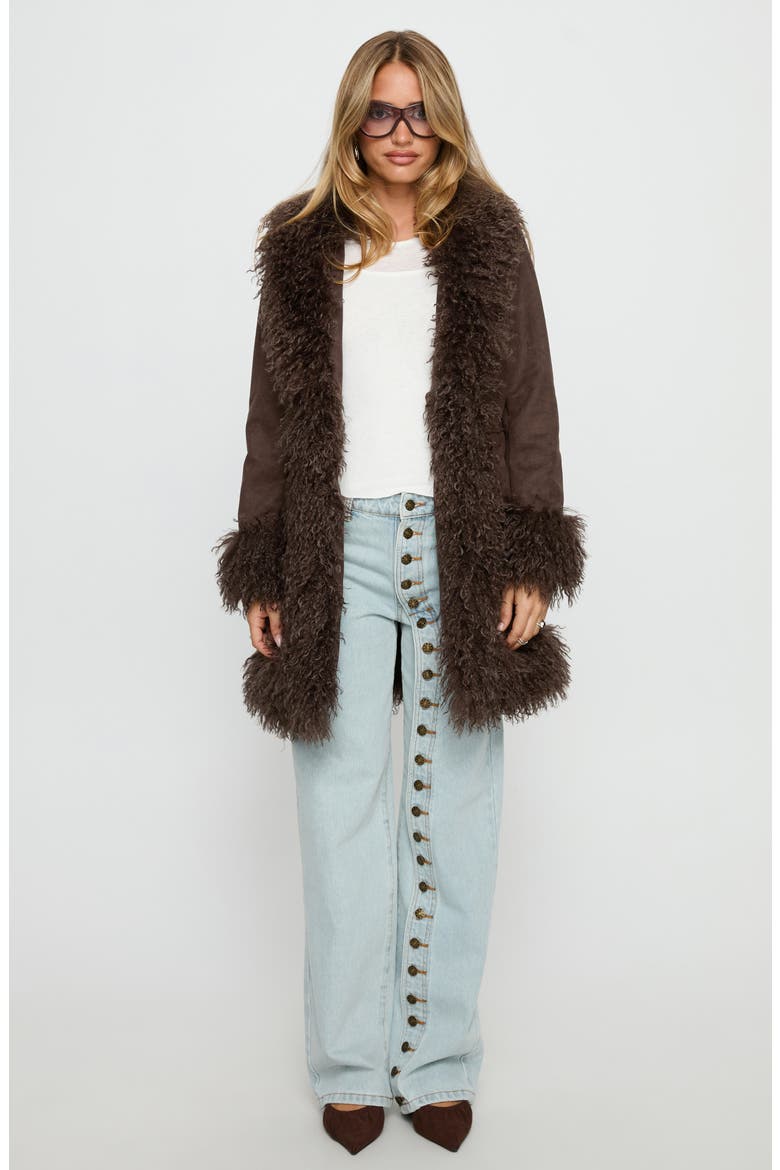 Josefina Faux Shearling Coat, Alternate, color, CHOCOLATE