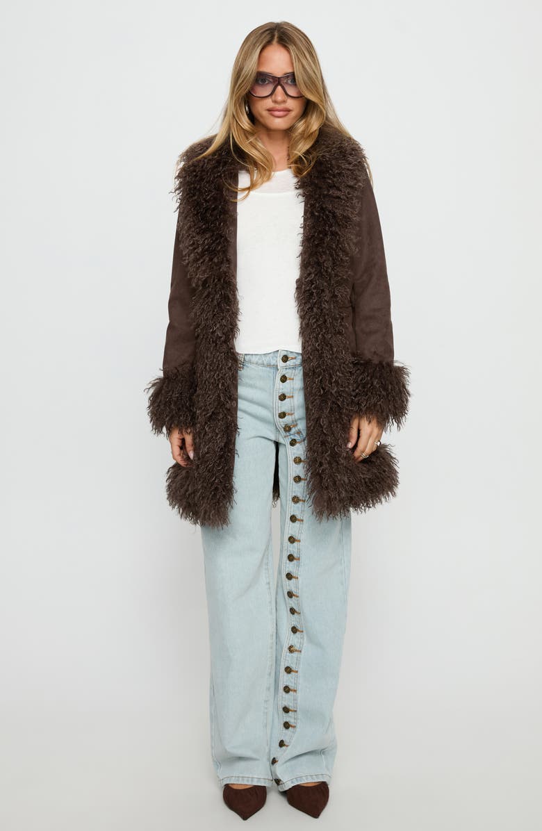 Princess Polly Josefina Faux Shearling Coat, Alternate, color, Chocolate