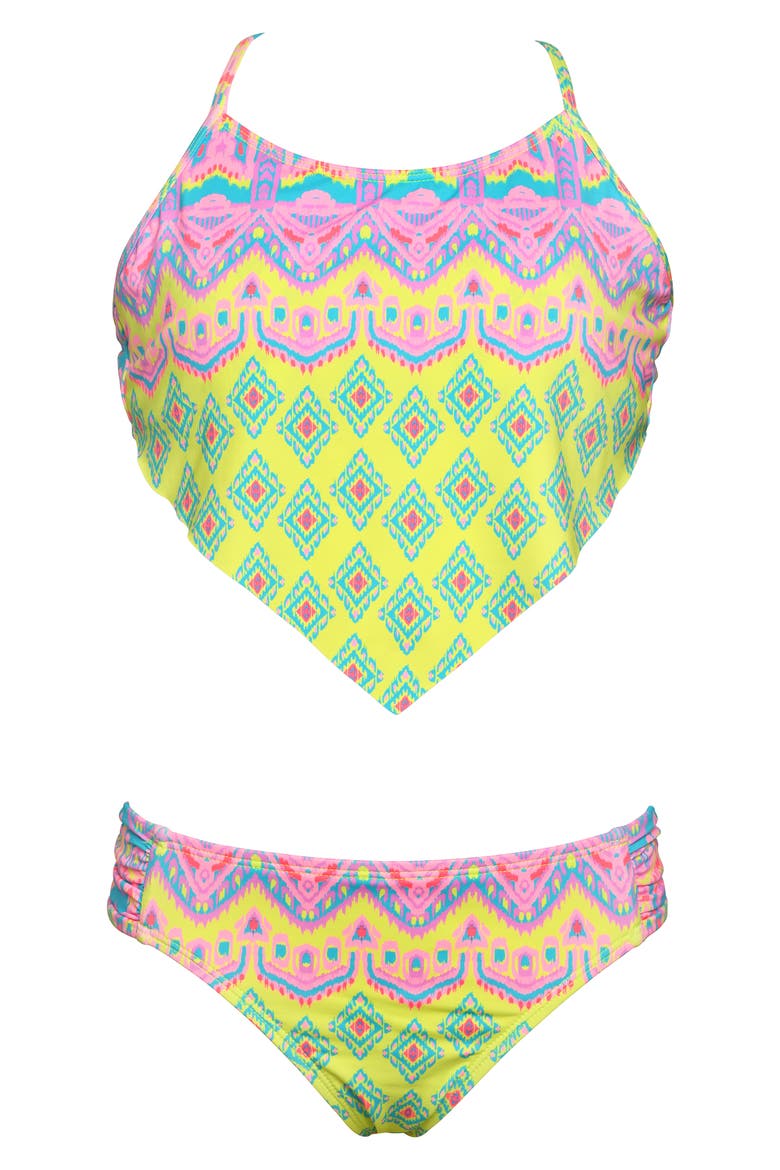 Kids' Ikat Hankini Two-Piece Swimsuit, Main, color, CITRON