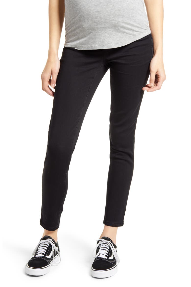 Silky Denim Maternity Ankle Skinny Jeans, Main, color, BLACK