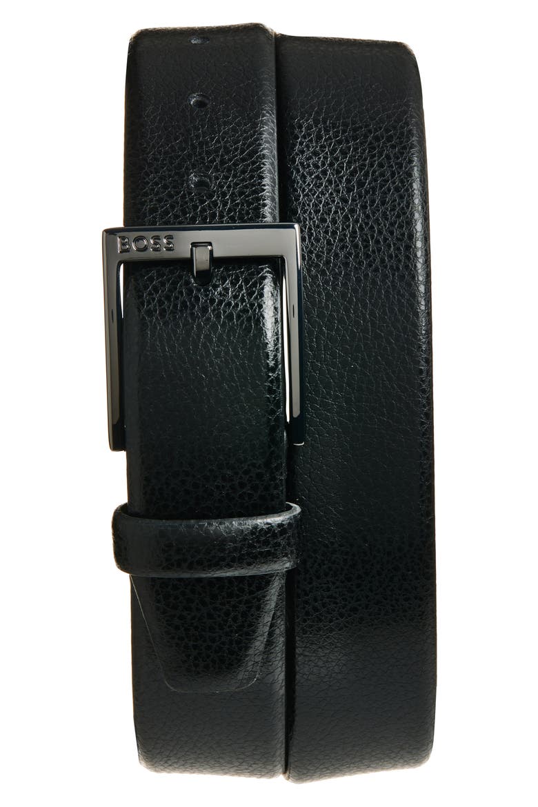 Elloy Leather Belt, Main, color, BLACK
