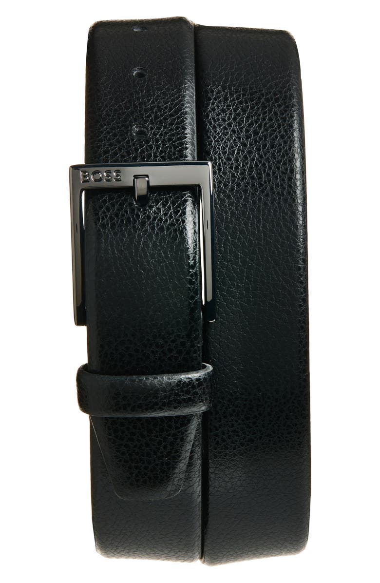 BOSS Elloy Leather Belt, Main, color, Black