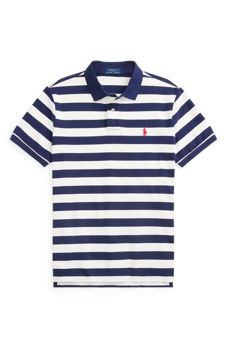 Polo Ralph Lauren Stripe Cotton Piqué Polo, Main, color, Deckwash White/ Newport Navy