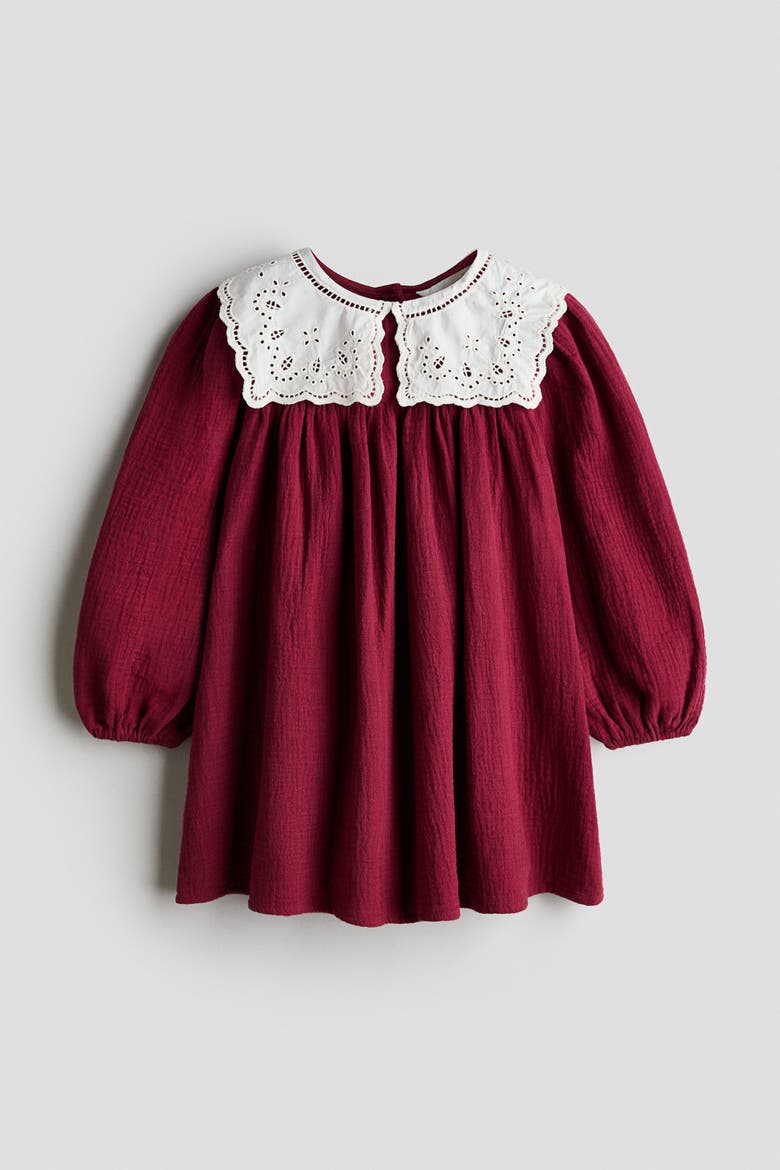 Vintage-collar Muslin Dress, Alternate, color, Red/white