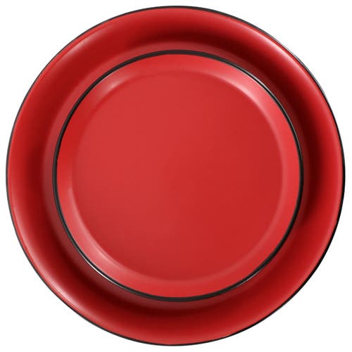 Elama Bacarra 16 Piece Stoneware Dinnerware Set In Two Tone Black And Red In Black