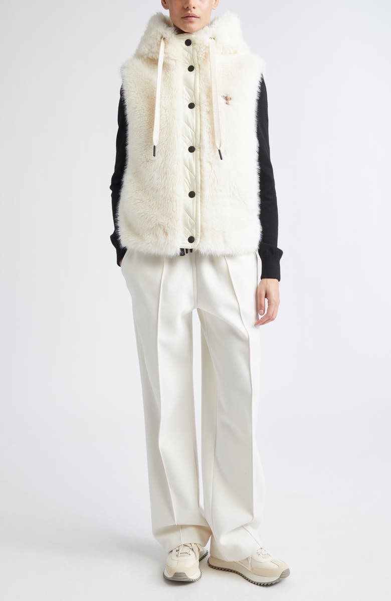 Moncler Grenoble Arve Faux Fur & Nylon Hooded Vest, Alternate, color, White