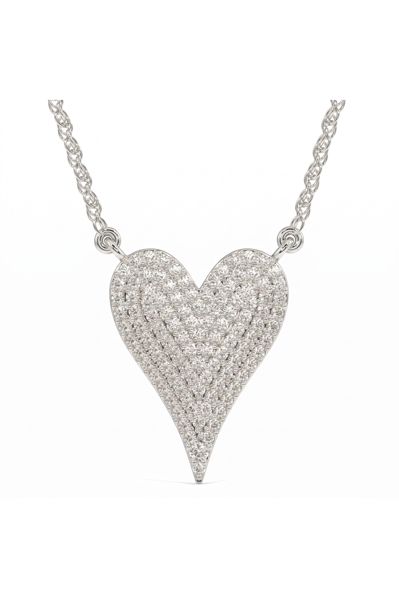 1Ct Heart shape Natural Diamond Pave Pendant in or Gold, Main, color, White Gold