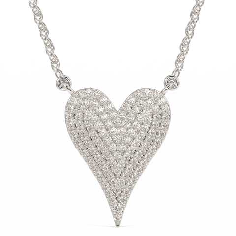 1Ct Heart shape Natural Diamond Pave Pendant in or Gold Necklace
