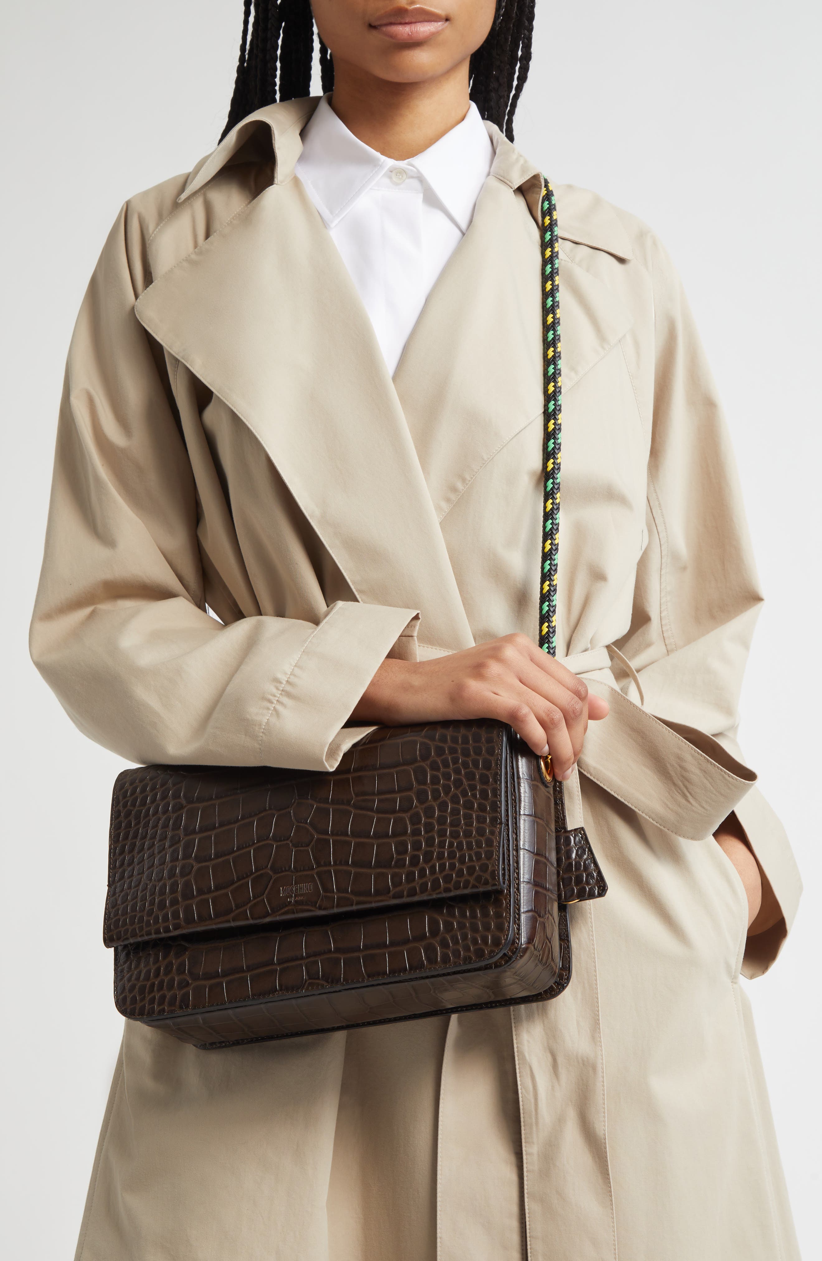 Moschino Braided Cord Leather Shoulder Bag, Alternate, color, 