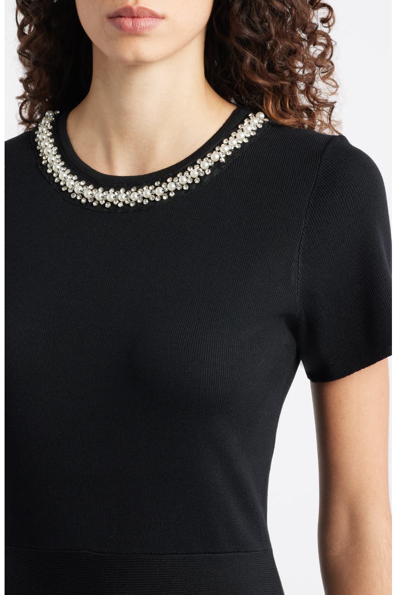 Embellished Knit Fit & Flare Dress, Alternate, color, BLACK