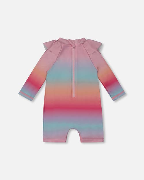 Deux Par Deux Baby Girl's Long Sleeve One-piece Rashguard Pink, Orange, And Turquoise In Multi