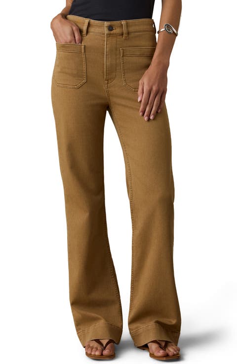 Patch Pocket High Waist Wide Leg Stretch Terry Pants