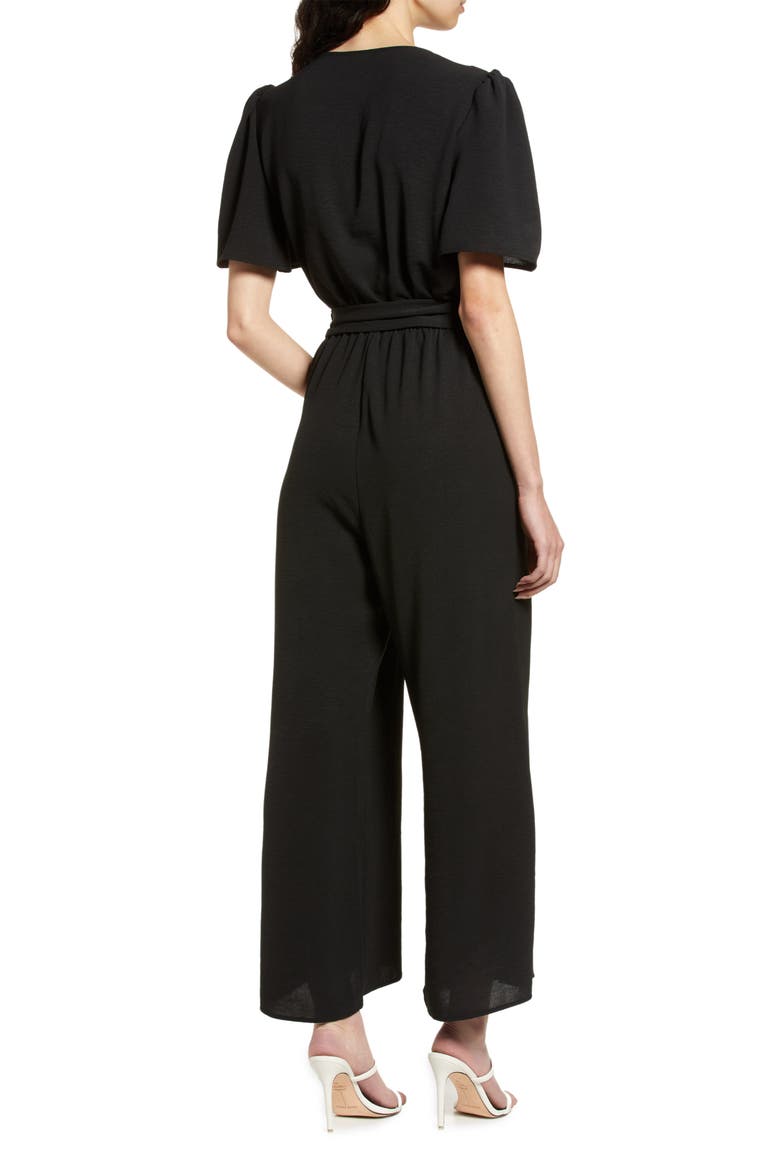 Tie Front Wide Leg Jumpsuit, Alternate, color, BLACK