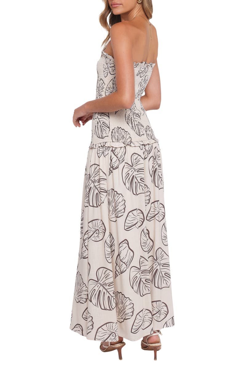 Petal & Pup Parkway Seashell & Palm Print Smocked Strapless Maxi Dress, Alternate, color, Cream Shells