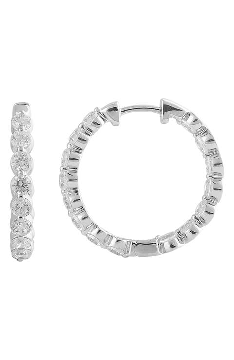 14K Gold Round Cut Lab-Created Diamond Hoop Earrings - 2.0ct