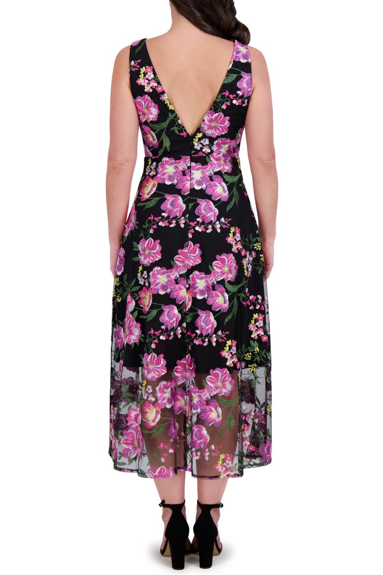 Embroidered Mesh Midi Dress, Alternate, color, BLACK MULTI