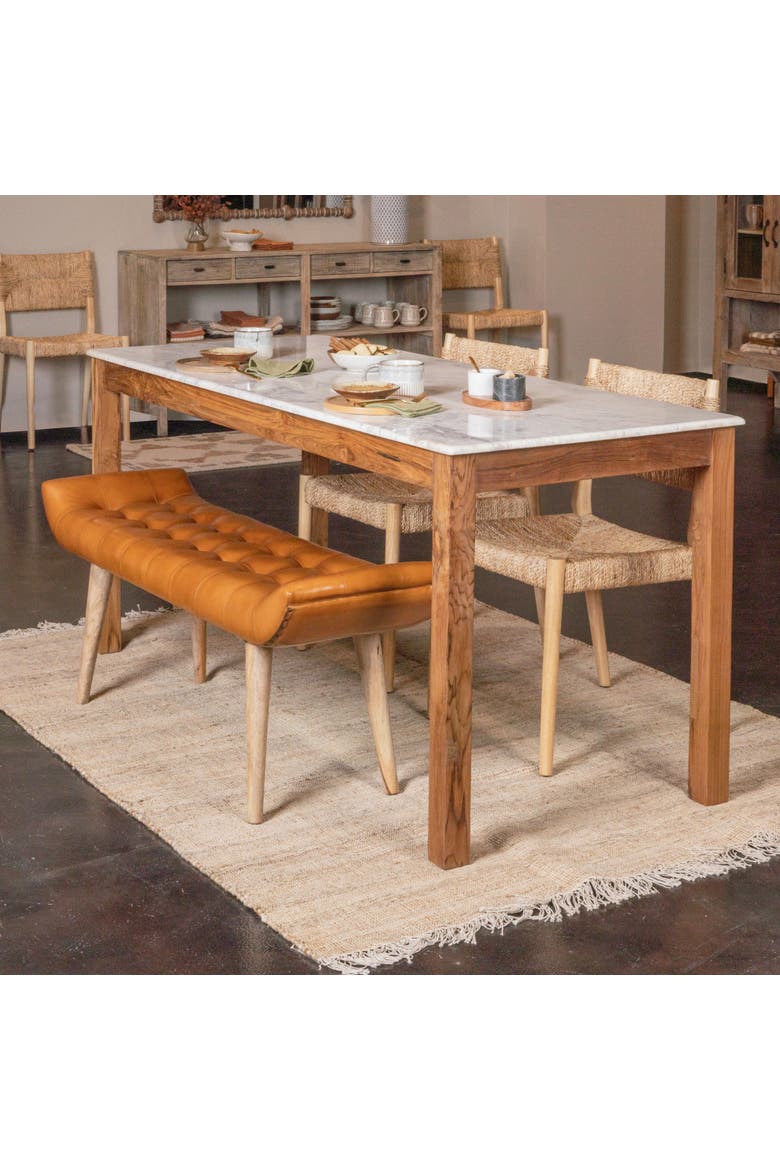 Wood and Goat Leather Bench, Camel, Alternate, color, Natural