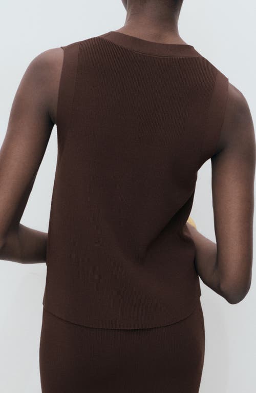 Mango Button Front Knit Vest In Brown