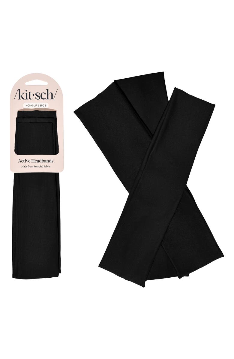 Kitsch Set of 3 Active Headbands, Main, color, Black